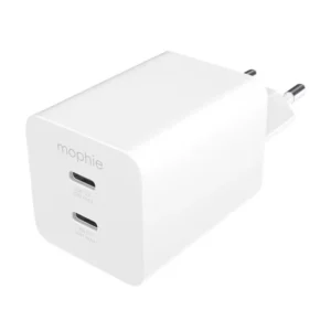 شاحن حائط موفي إيسينشيالز بقدرة 50 واط بمنفذين USB-C بتقنية الشحن السريع PD، باللون الأبيض