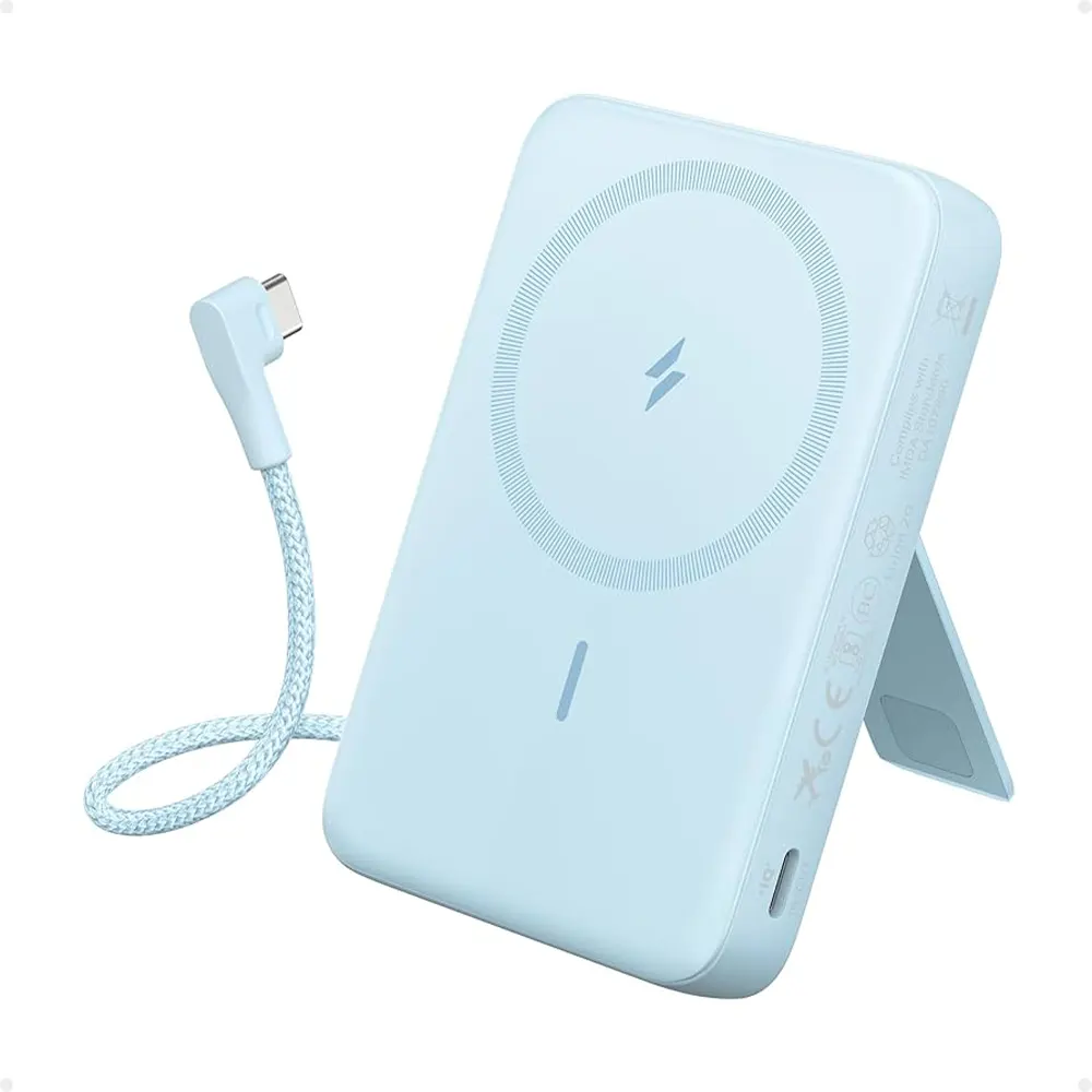 باور بانك المغناطيسي Anker Zolo سعة 10,000 مللي أمبير/ساعة مع بطارية لاسلكية مدمجة مع كابل USB-C بقوة 30 وات
